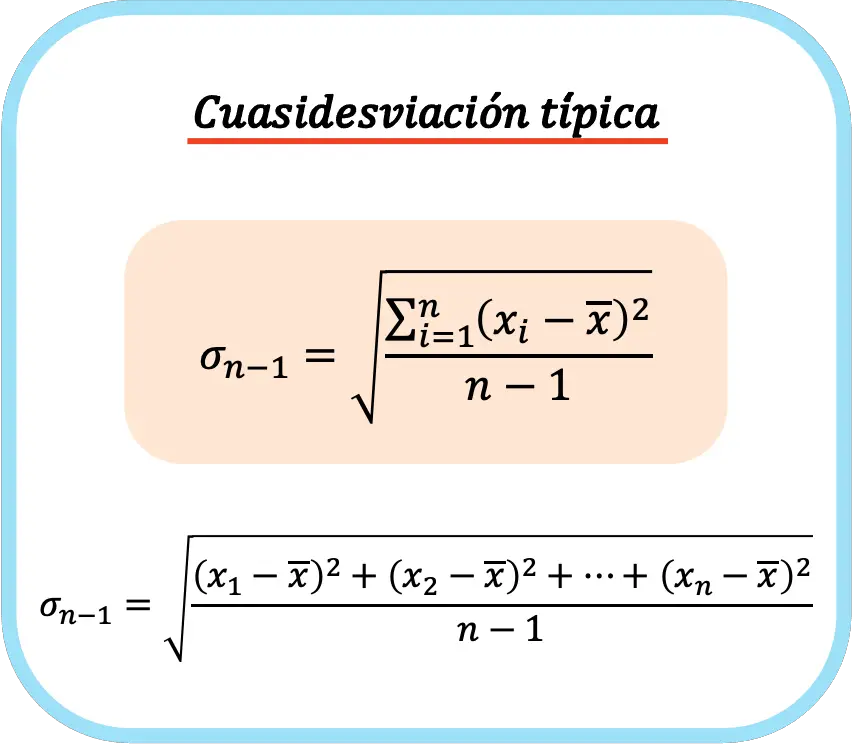 fórmula de la cuasidesviación típica (o cuasidesviación estándar)